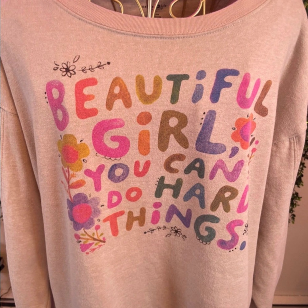 NATURAL LIFE Pink Crewneck with Colorful Inspirational Graphic